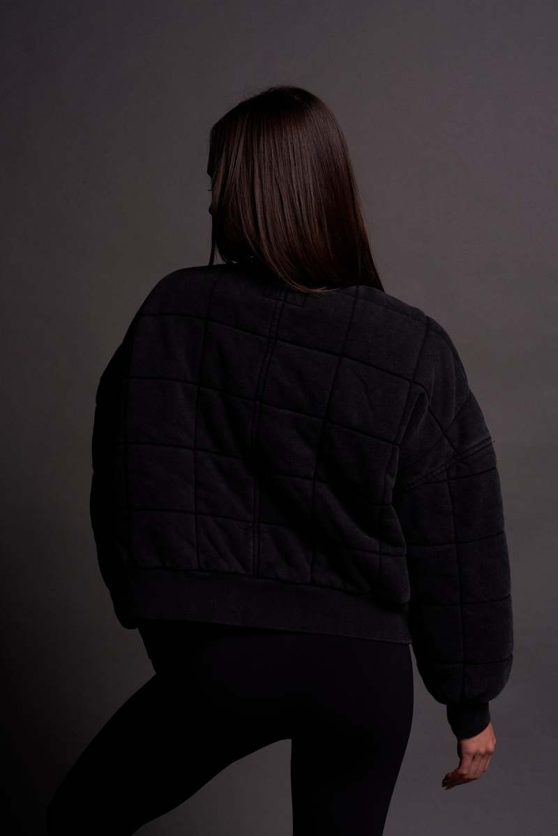 Black Darc Sport Dual Patch Cropped Quilted She Foley Bomber Jacket | 9437268-TM 