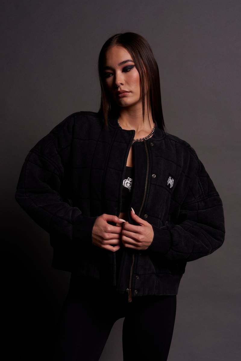Black Darc Sport Dual Patch Cropped Quilted She Foley Bomber Jacket | 9437268-TM 