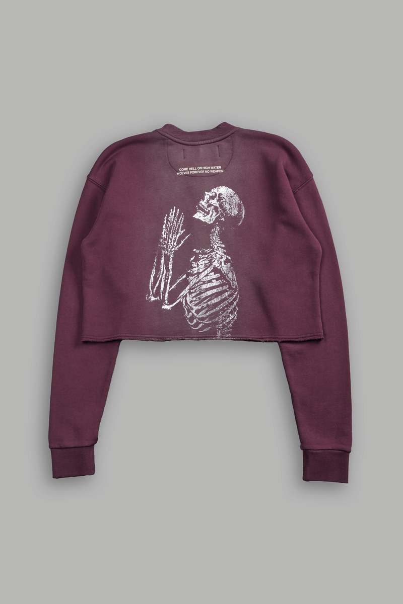 Cherry Wine Tonal Sun Fade Darc Sport No Weapon Shall Prosper (Cropped) Crewneck | 0397412-EO