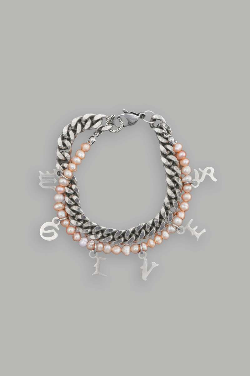 Silver/Pink Darc Sport Wolves Curb Link And Pearl Bracelet | 8150734-RY
